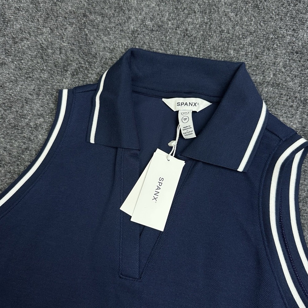 Spanx Airpique Sleeveless Polo Dress Timeless Navy Blue Size XS NWT $128 Preppy